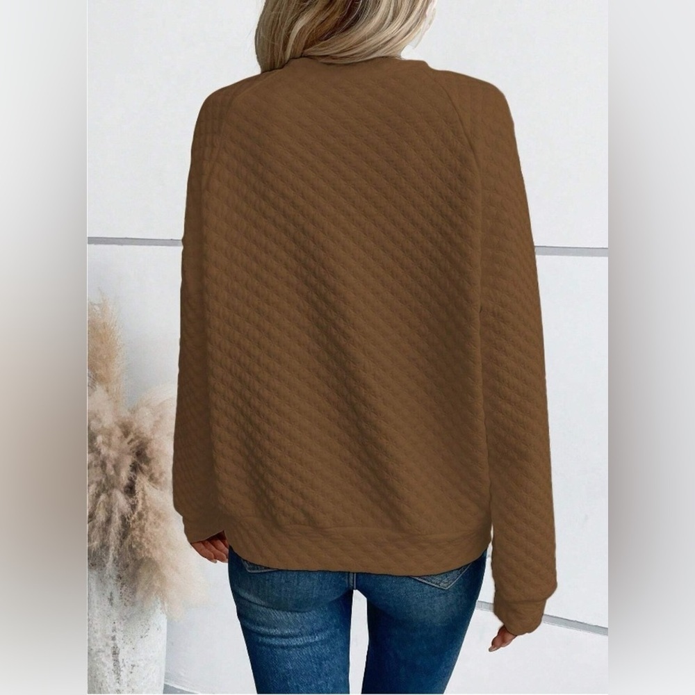 Textured Notched Raglan Sleeve Sweatshirt - Picture 6 of 9